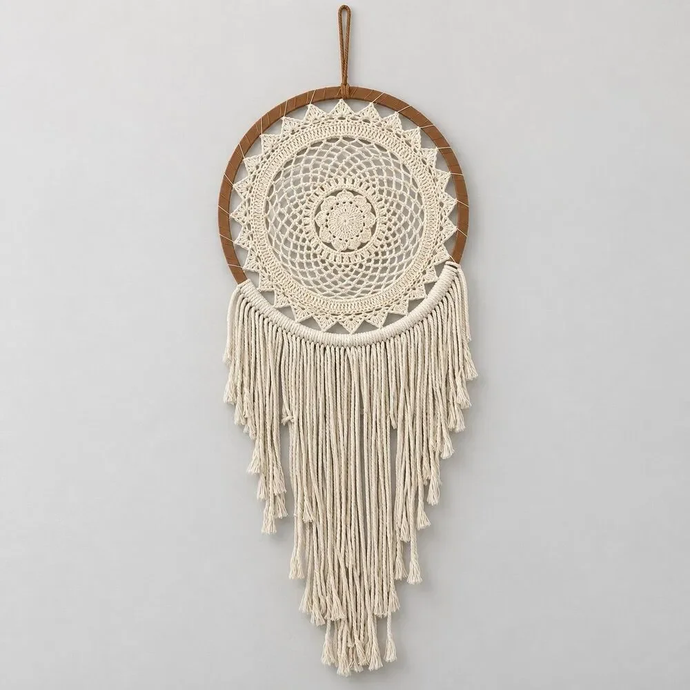 Boho Crochet Doily Dream Catcher Macrame Fringe Wall Hanging Over 24